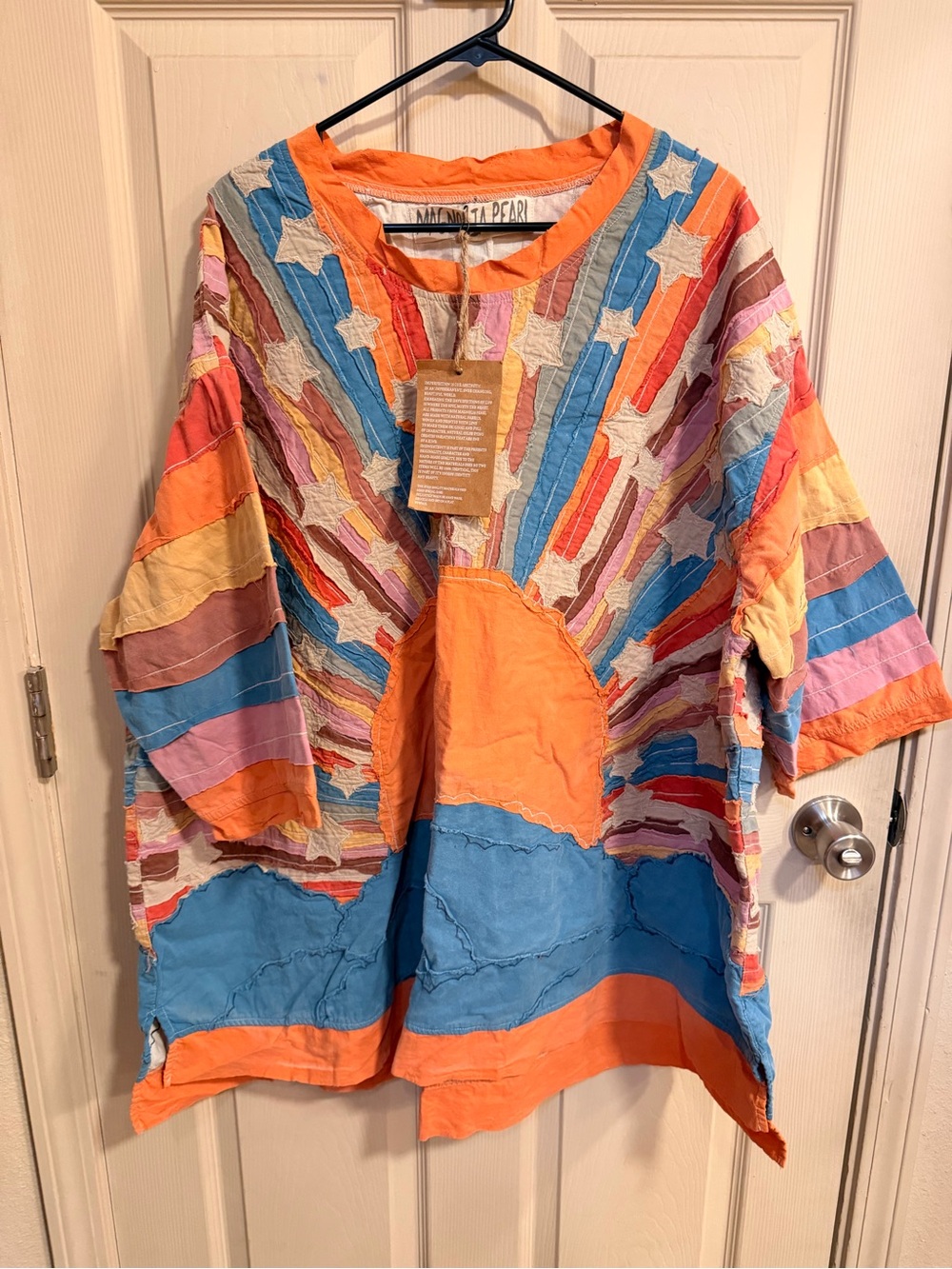 NWT Magnolia Pearl Francis Appliqué Top Patchwork Sunburst Tunic Orange Blue
